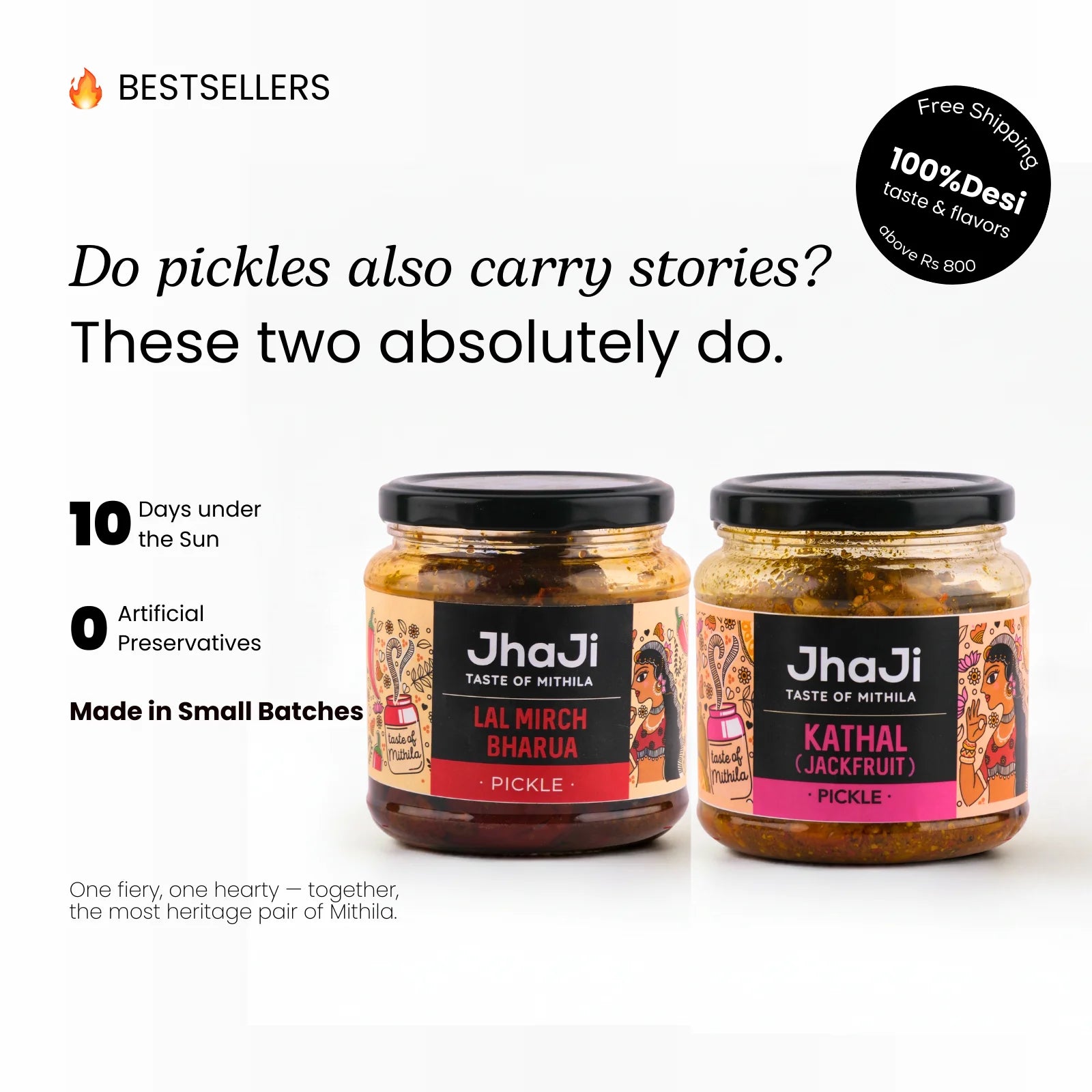 JhaJi Store heritage pickle pack featuring lal mirch and kathal jackfruit pickle jars