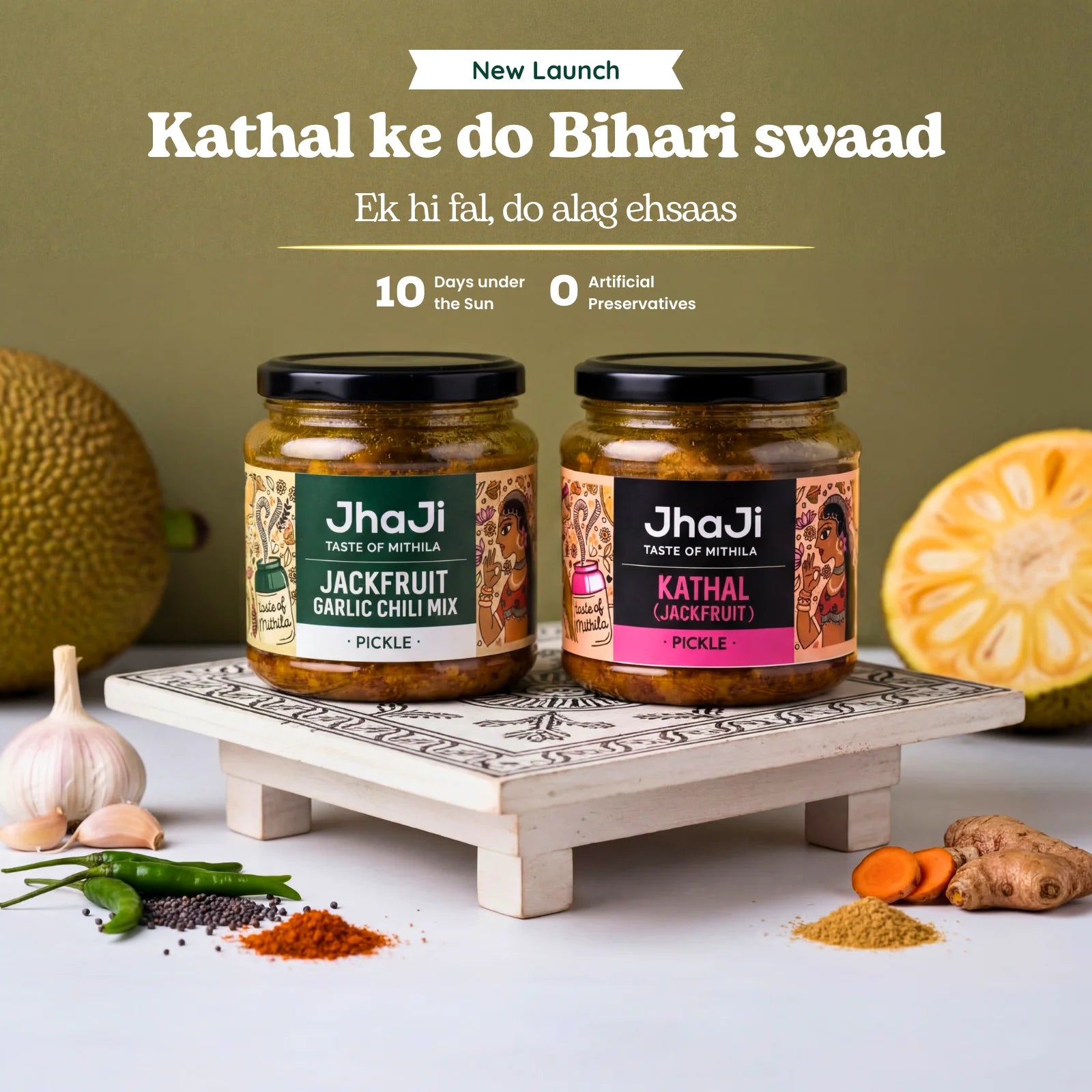 JhaJi Store jackfruit pickle jar showcasing two unique preparation styles