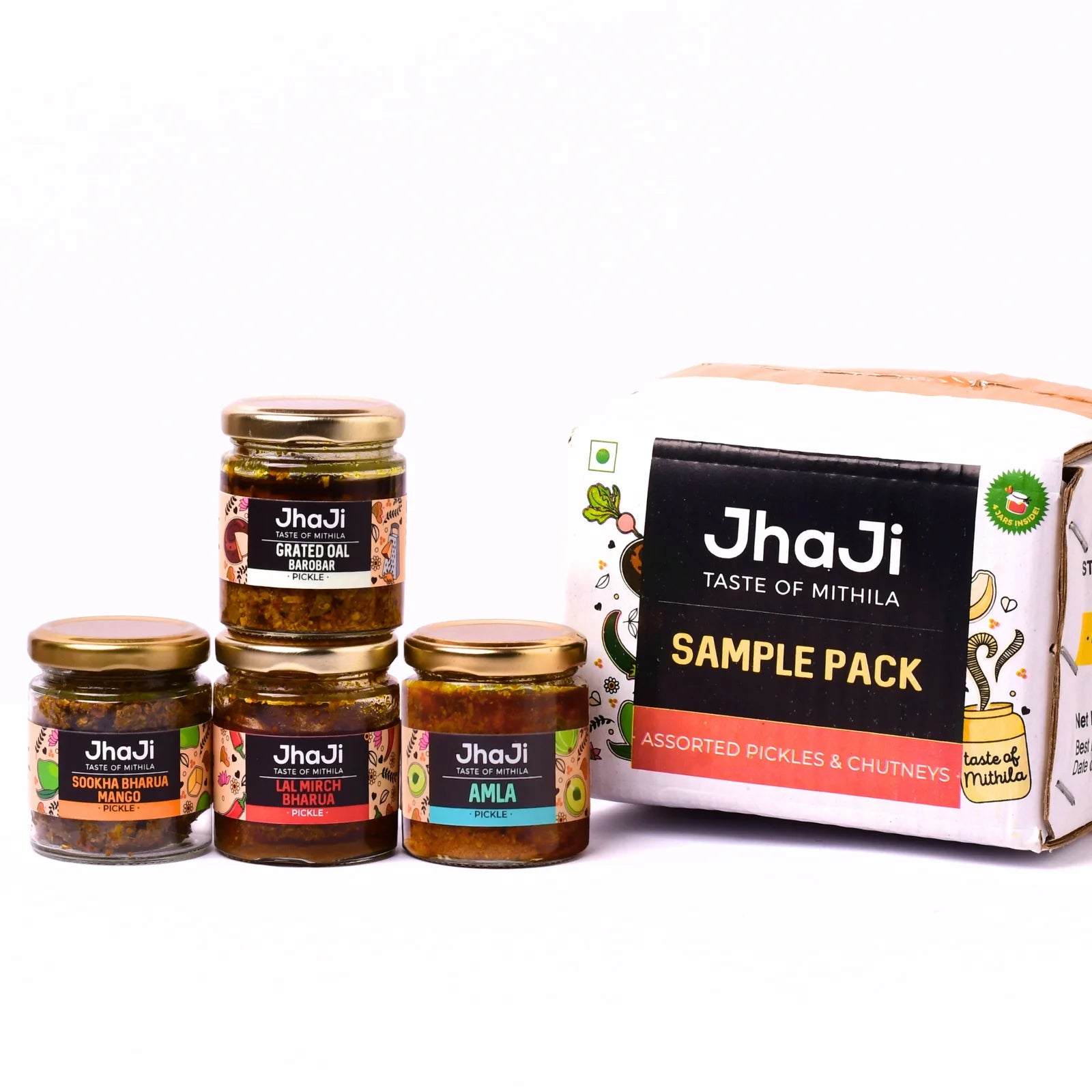 Kalpana’s Favorite 4 Pickles in 1 Sample Pack | Oal, Mango, & Lal Mirch Pickle