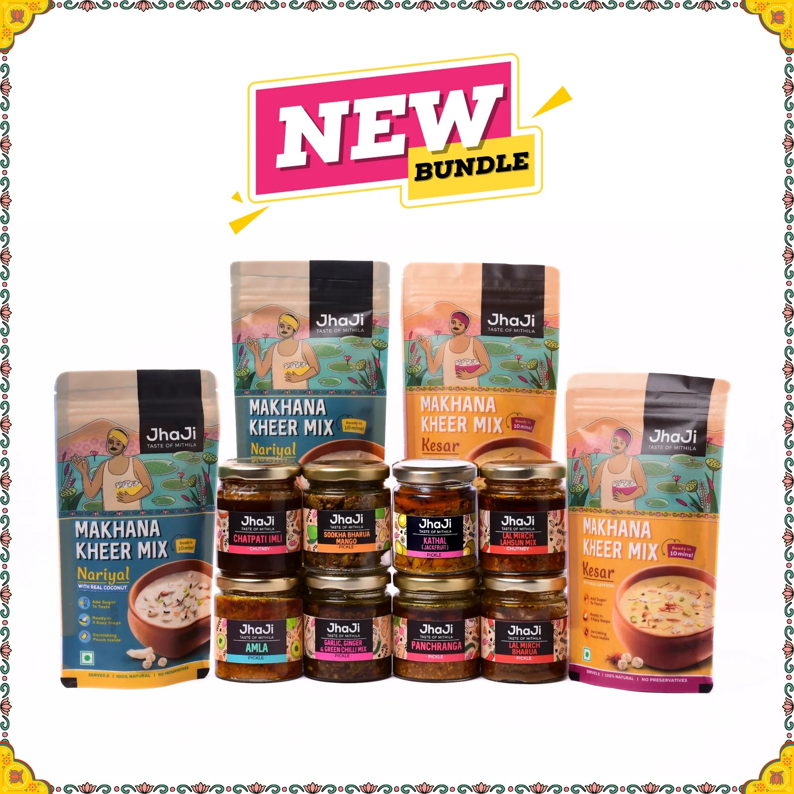 Bindass Bihar Bundle: 8 Pickle Sample Pack & Instant Makhana Kheer Mix