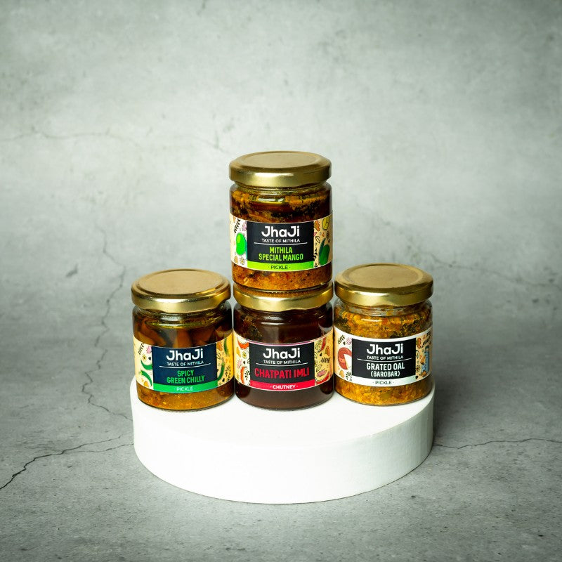 Uma’s Favourite 4 Pickles in 1 Sample Pack | Mango, Green Chilli, Oal and Imli Flavors