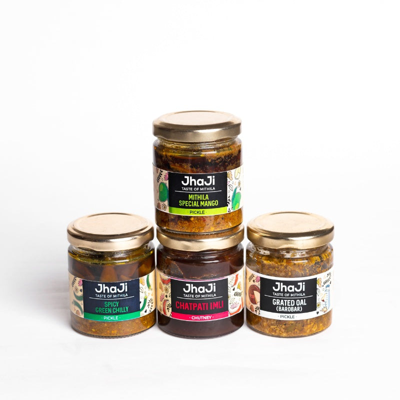 Uma’s Favourite 4 Pickles in 1 Sample Pack | Mango, Green Chilli, Oal and Imli Flavors