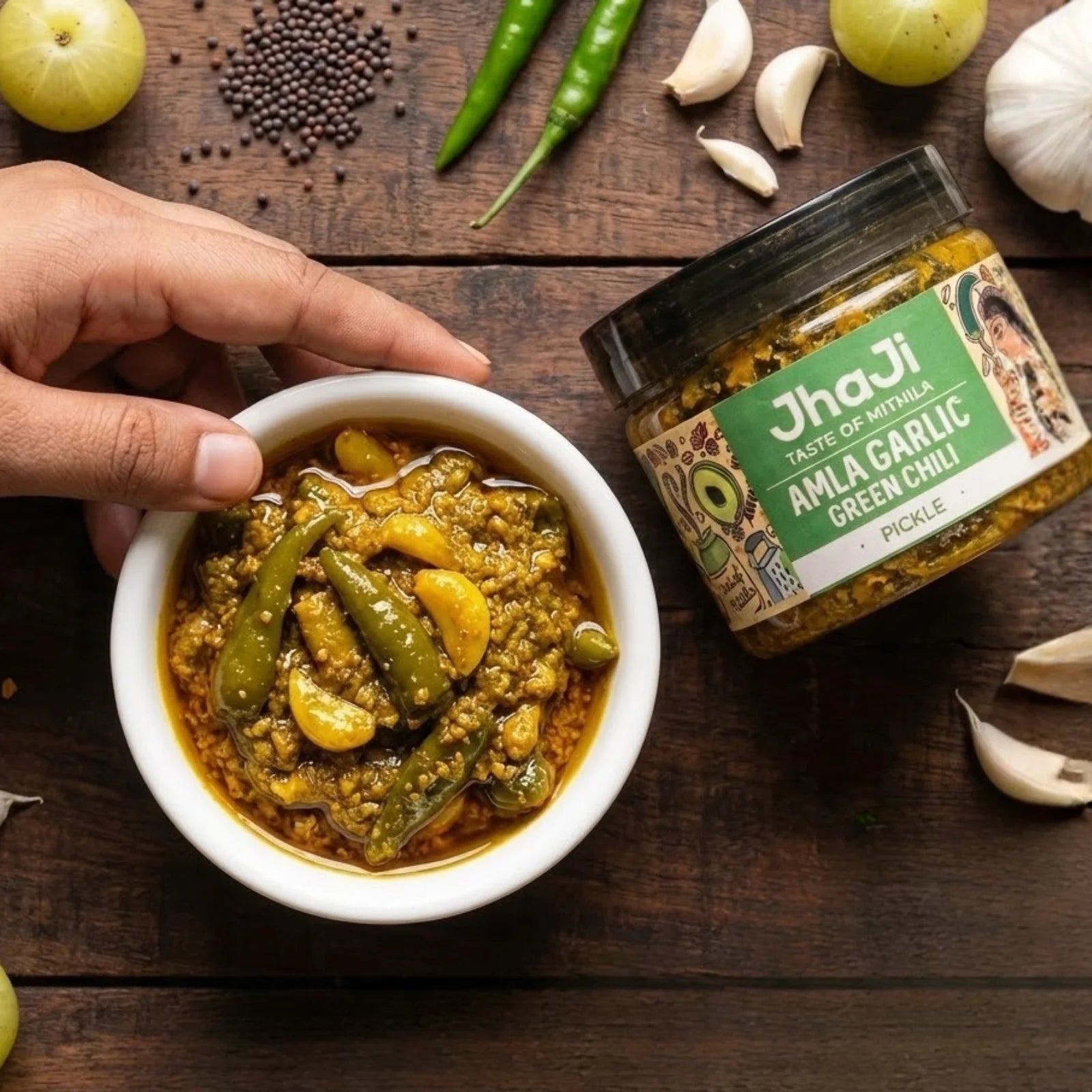 Amla Garlic Green Chili Pickle | Spicy, Fiery & Tangy Winter Favourite