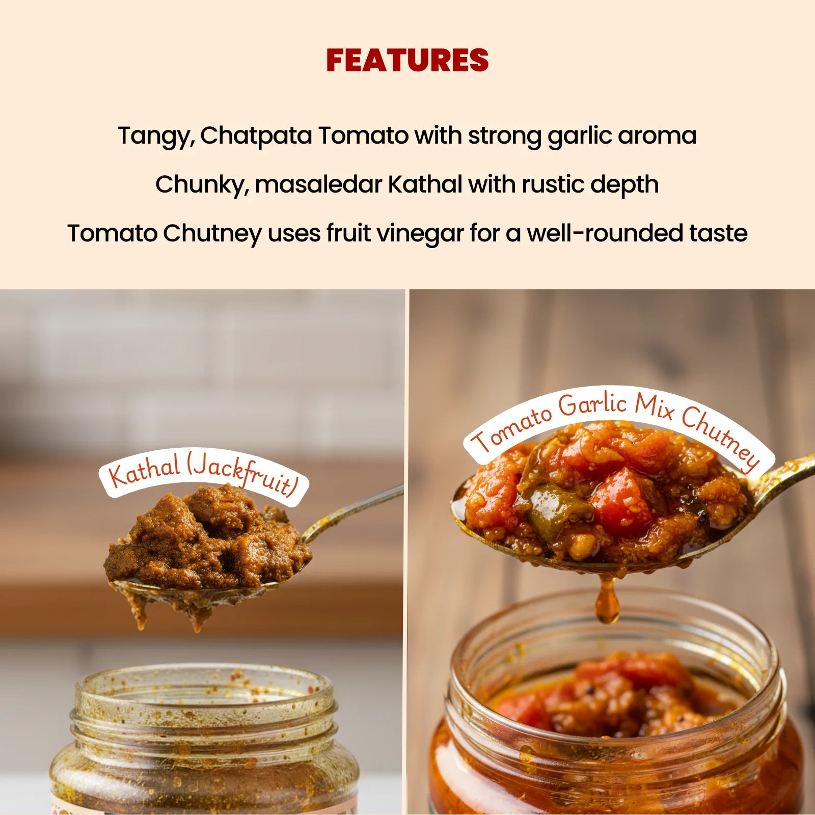 Feature image of winter combo with kathal pickle and tomato garlic chutney
