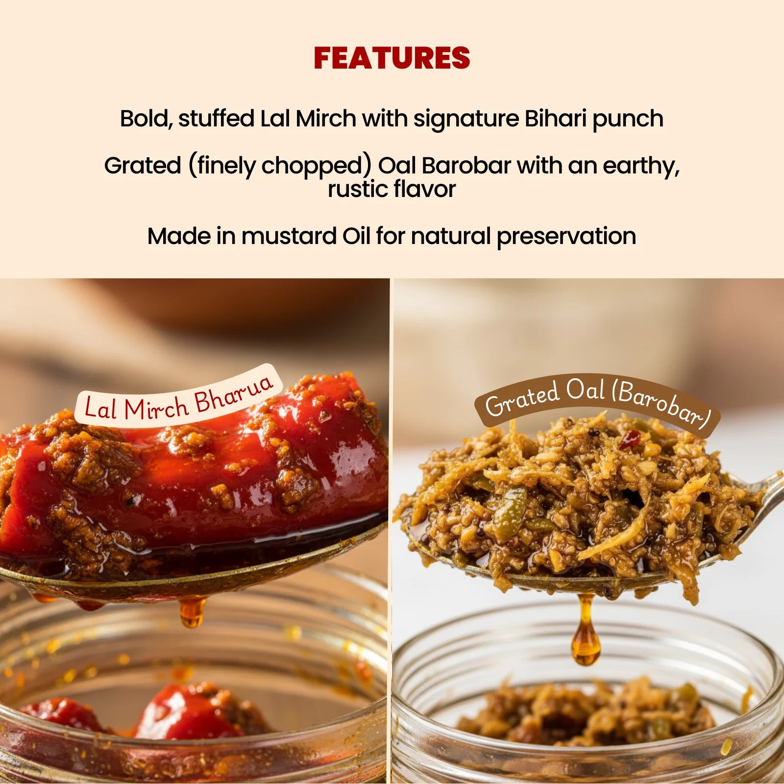 Feature image of bestselling winter combo with lal mirch bharua and grated oal pickle