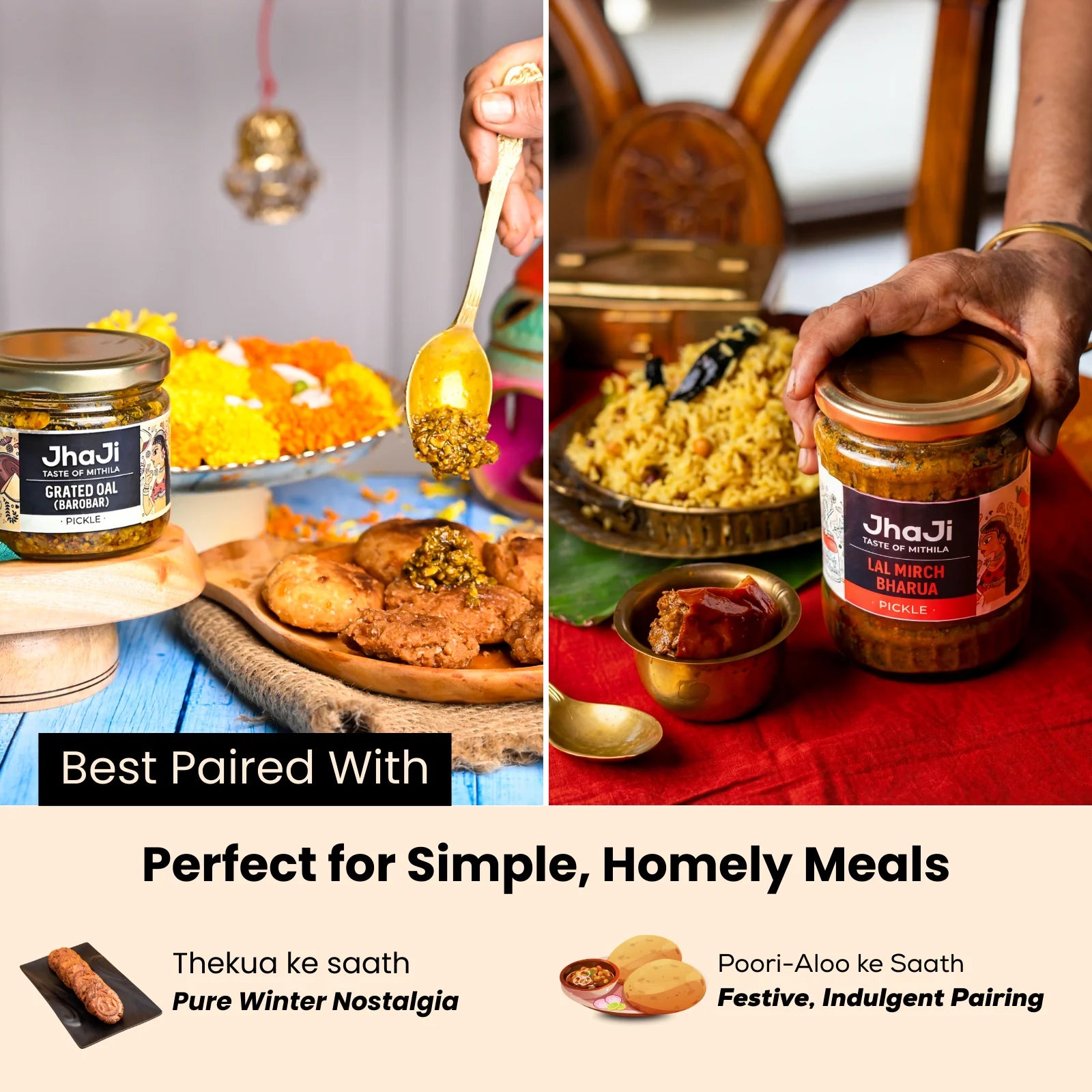 Bestselling winter pickle combo paired with thekua, poori, and aloo