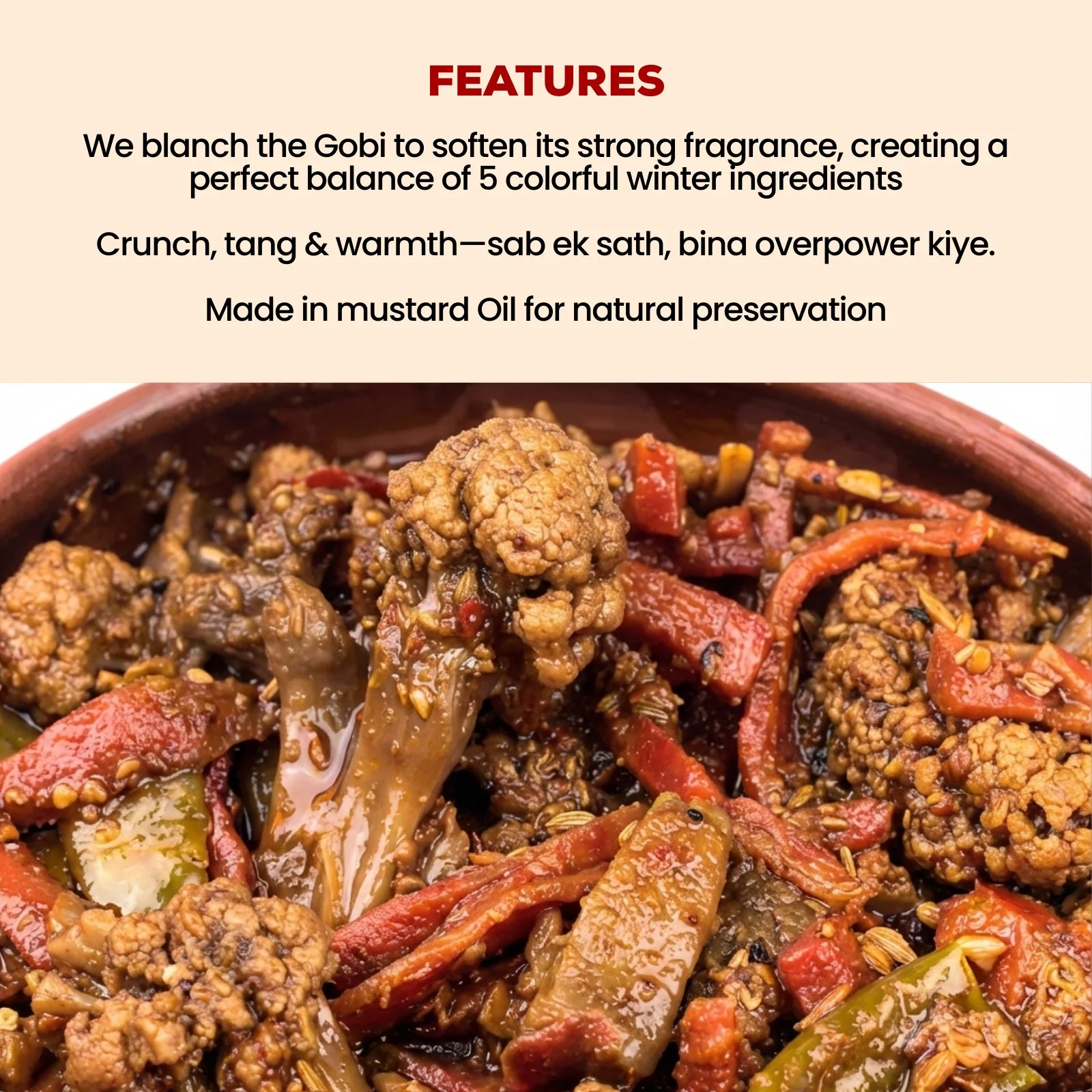 Panchranga Pickle, Gobi, Gajar, Adrak, Hari Mirch, Shalgam Mix Pickle | पंचरंगा मिक्स्ड अचार  (250/500 gm Jars)