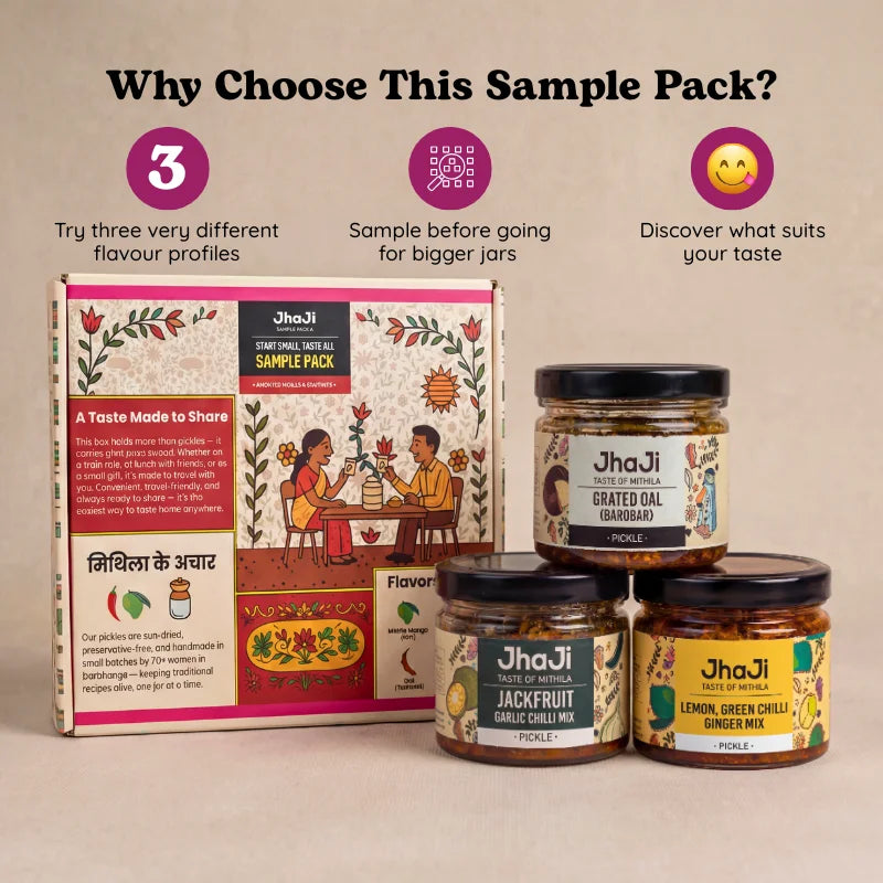 Rajan Sample Rajan’s Favorite Bihari Pickle Pack | Lemon, Jackfruit, Oal | 3 x 150g